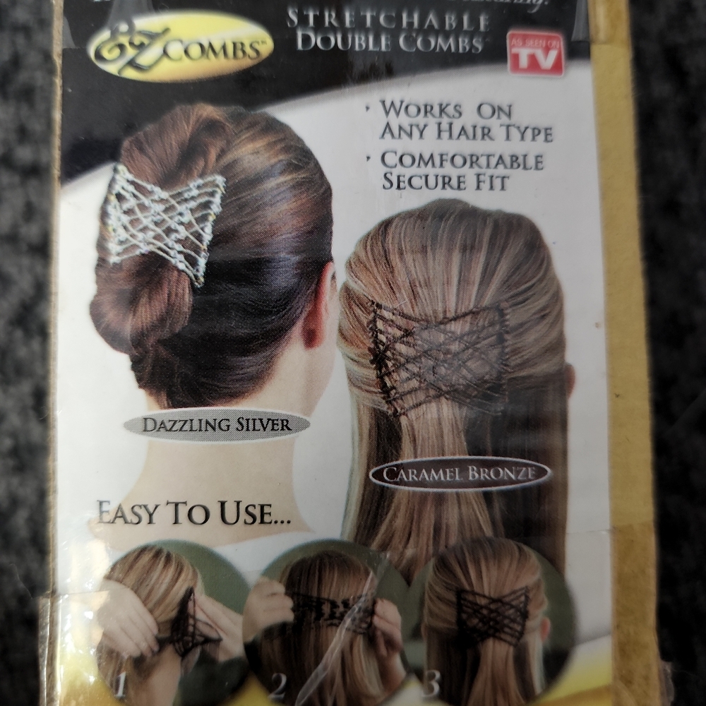 EZ Combs Stretchable Double Combs 2pc Set Silver Brinze NEW Bride Up DO Hair